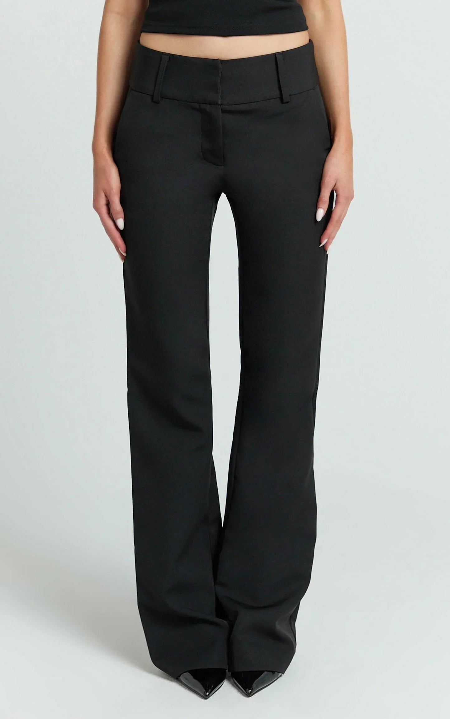 Elliot Pants - Mid Rise Pinstripe Bootleg Pants in Black