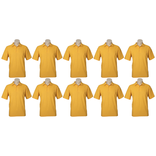 10X Mens Plain Short Sleeve Polo Shirt Bulk Pack Yellow Pique Knit Casual T Shirt