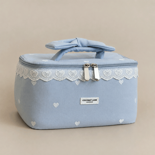 Travel Vanity Case - Powder Blue Hearts