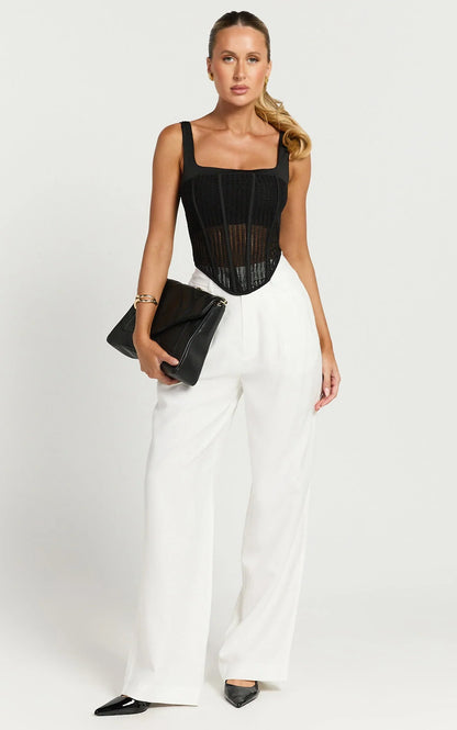 Augustus Pants - High Waisted Wide Leg Tailored Pants in White