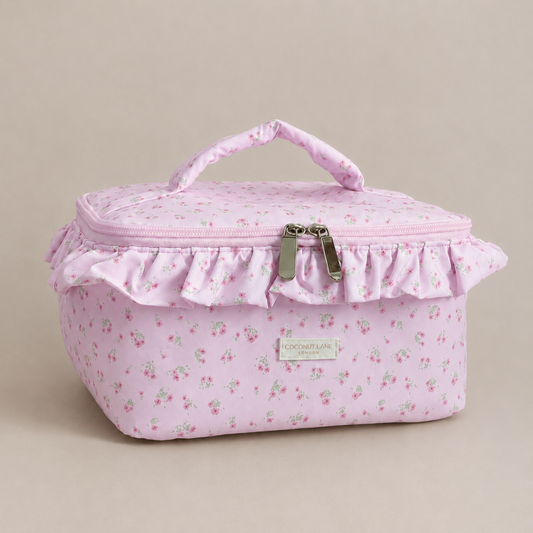 Travel Vanity Case - Ditsy Floral Pink Ruffles