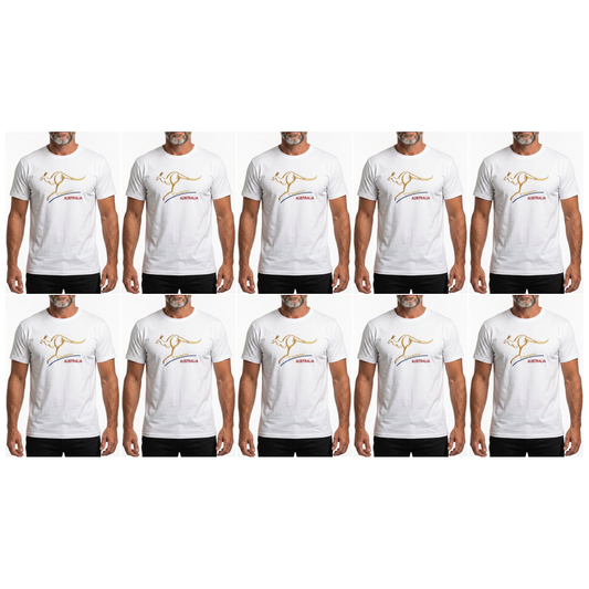 10X Adult Kangaroo Australia T Shirt Bulk Pack White 100 Cotton Souvenir Gift Tee Top