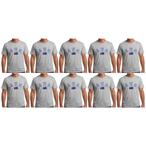 10X Adult Australian Aus Flag Souvenir T Shirt Bulk Pack Grey Cotton Blend Tee Top