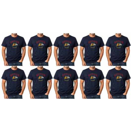 10X Adult Kangaroo Emu Australia Melbourne T Shirt Bulk Pack Navy Blue 100 Cotton Souvenir Gift Top