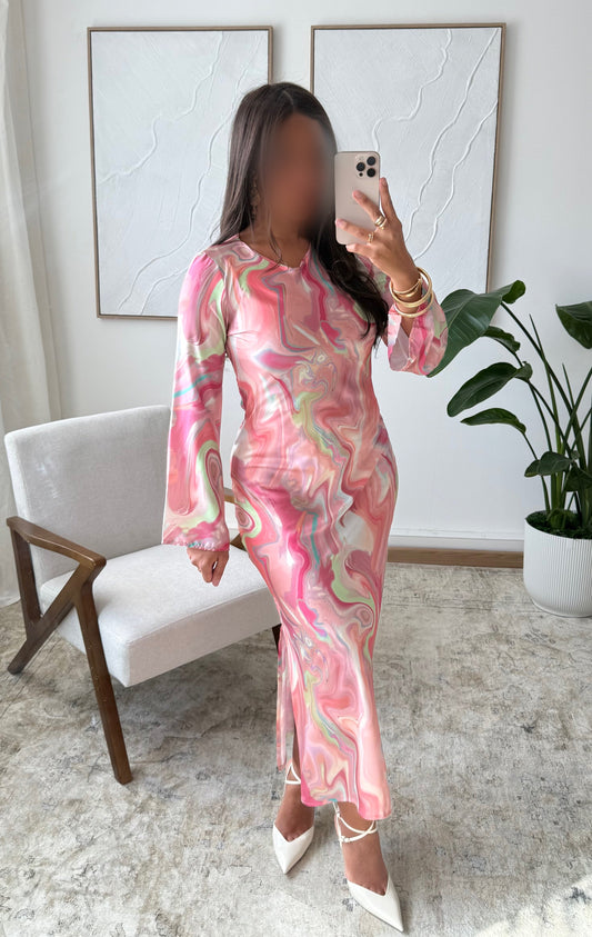 Robe longue avec fente coté gauche L3522F I Rose