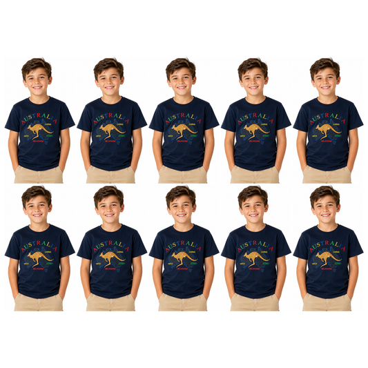 10X Kids Kangaroo Australia T Shirt Bulk Pack Navy Blue 100 Cotton Childrens Souvenir Gift Top