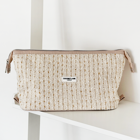 Expandable Makeup Bag - Vanilla Textured Tweed