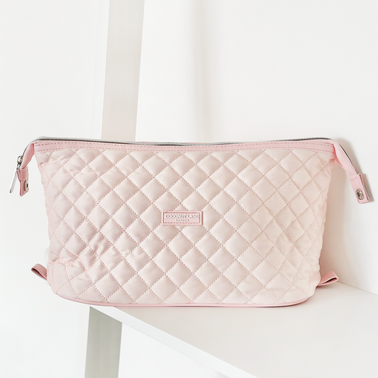 Expandable Makeup Bag - Quilted Marshmallow Pink