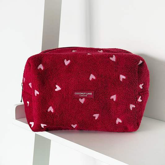 Towel Makeup Bag - Mulberry Hearts