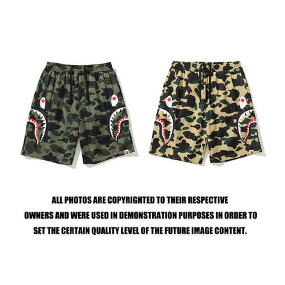 Bathing Ape Shorts Men's Side Double Shark Head Windbreaker Cloth Shorts Elastic Waist Fifth Pants Middle Pants Casual Shorts