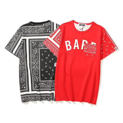 Bathing Ape T-Shirt Summer Color Block Printing Fashion Short Sleeve T-shirt