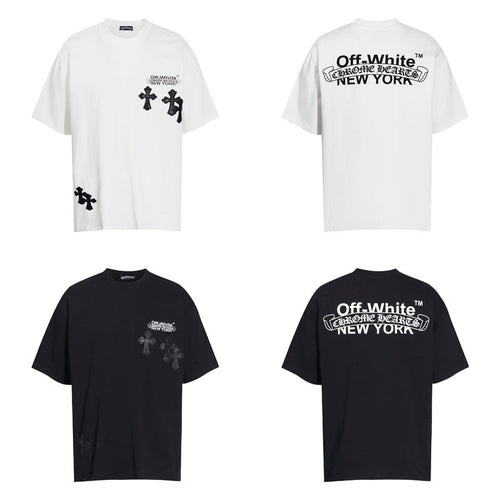 Chrome Heart T Shirts Cross Color Leather Printed Short Sleeve T-Shirt Loose