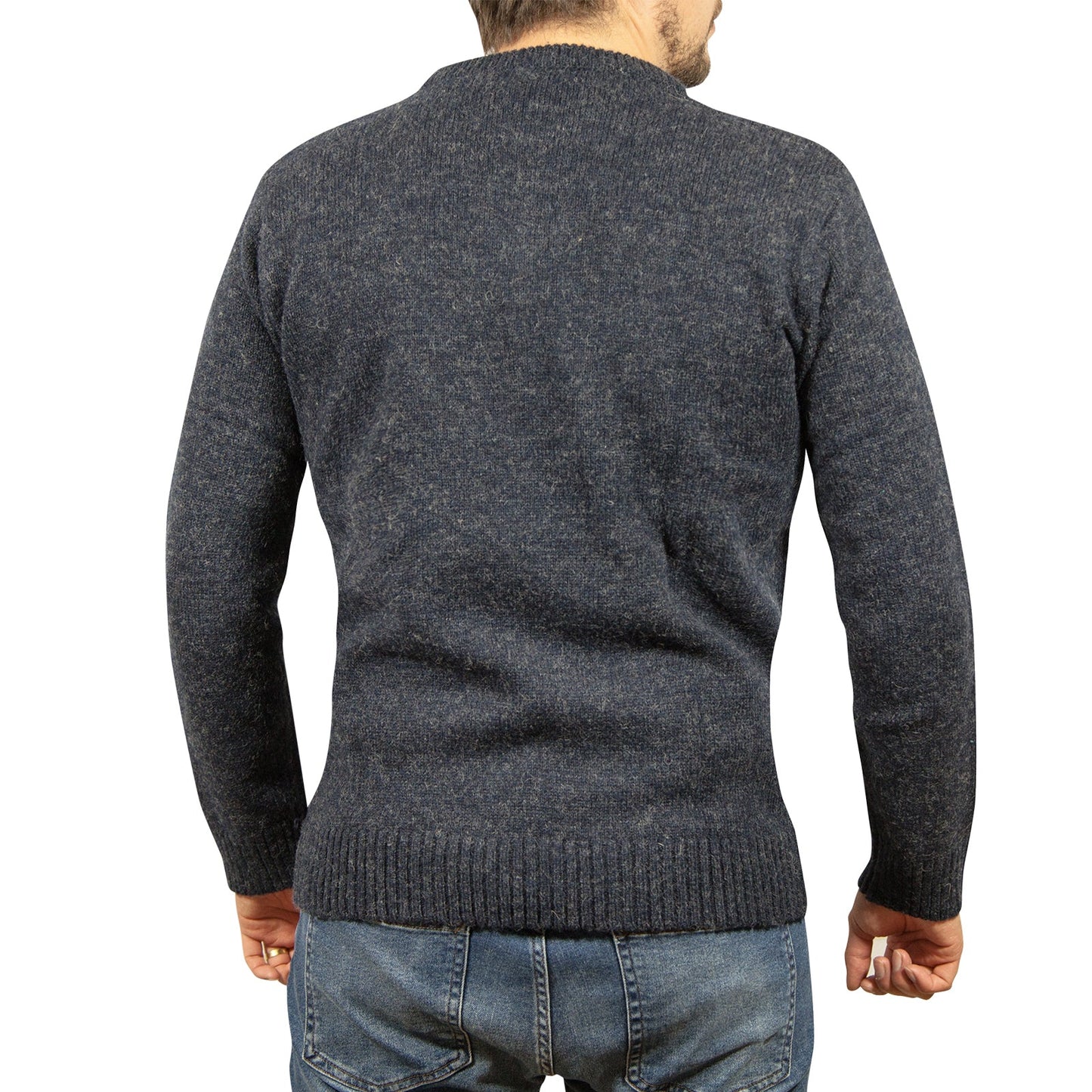100 Shetland Wool Crew Round Neck Knit Jumper Pullover Mens Sweater Knitted Navy