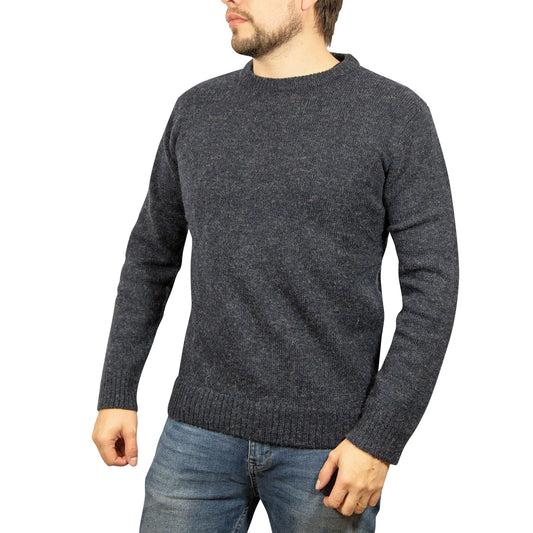 100 Shetland Wool Crew Round Neck Knit Jumper Pullover Mens Sweater Knitted Navy