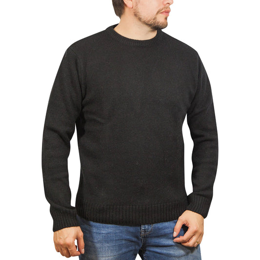 100 Shetland Wool Crew Round Neck Knit Jumper Pullover Mens Sweater Knitted Plain Black Xl