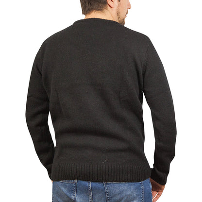 100 Shetland Wool Crew Round Neck Knit Jumper Pullover Mens Sweater Knitted Plain Black Xl
