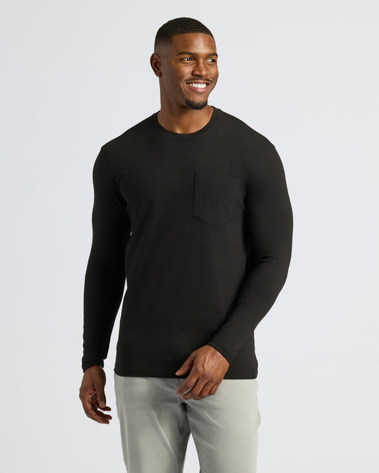 Black Tall Heavyweight Long Sleeve Pocket Crew
