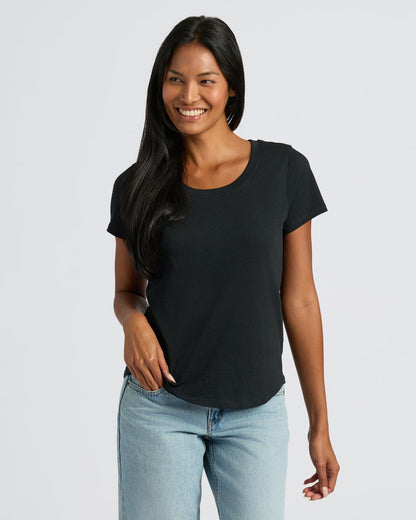 Womens Black Slub Scoop Neck Tee 2-Pack