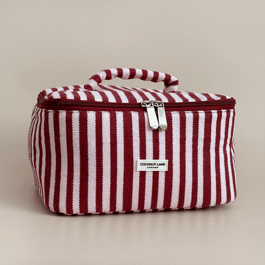 Travel Towel Vanity Case - Blushberry Scallop Stripes