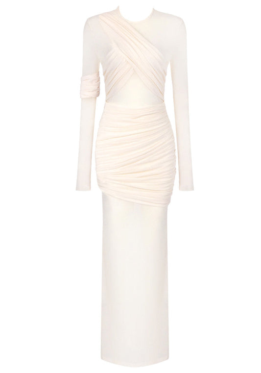 Long Sleeve Draped Maxi Dress Ivory