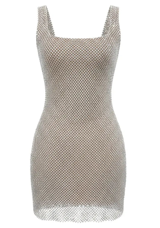 Embellished Backless Dress Silver