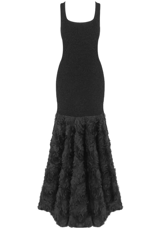 Floral Mermaid Maxi Dress Black