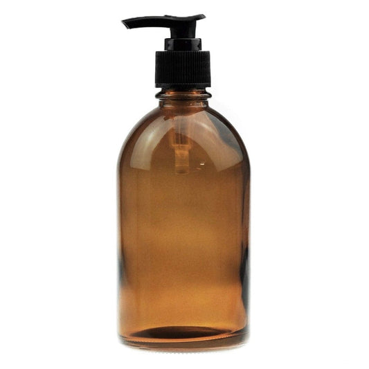 Amber Glass Bottle with Black Lotion Pump - 250ml