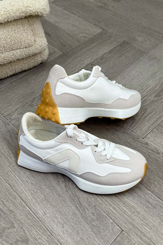 Chunky Lace Up Trainers Beige