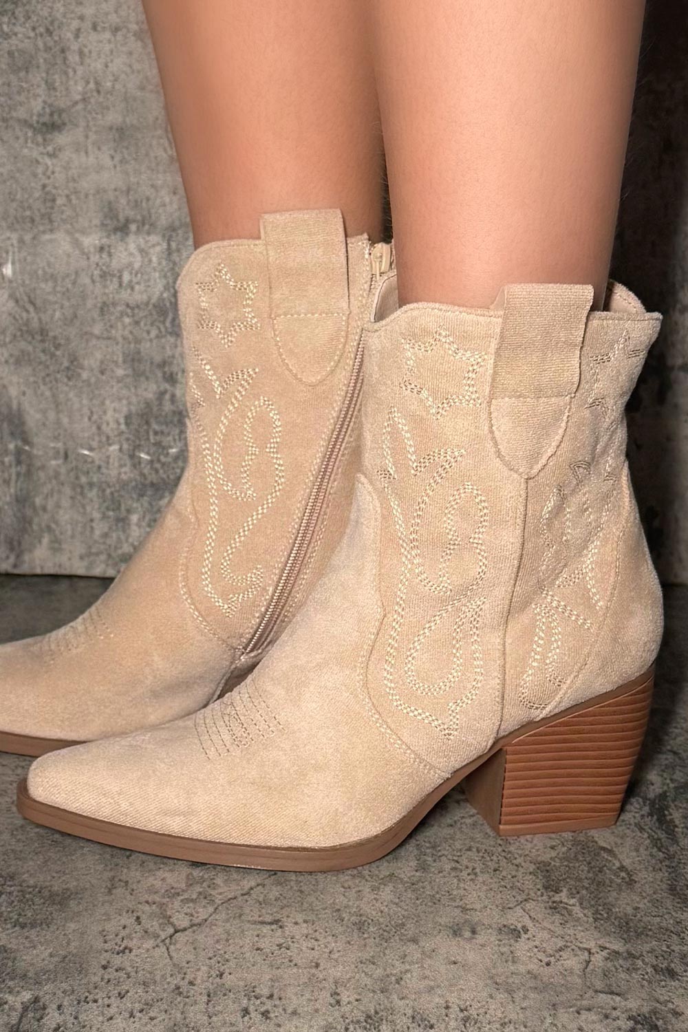 Cowboy Ankle Boots Beige