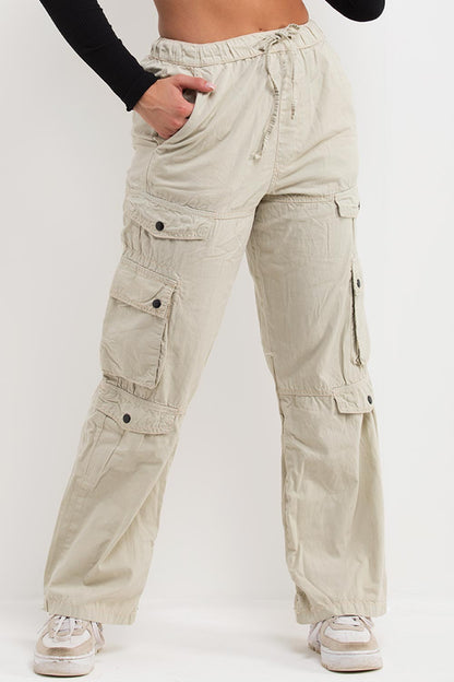 Cargo Trousers With Wide Legs And Side Pockets Beige