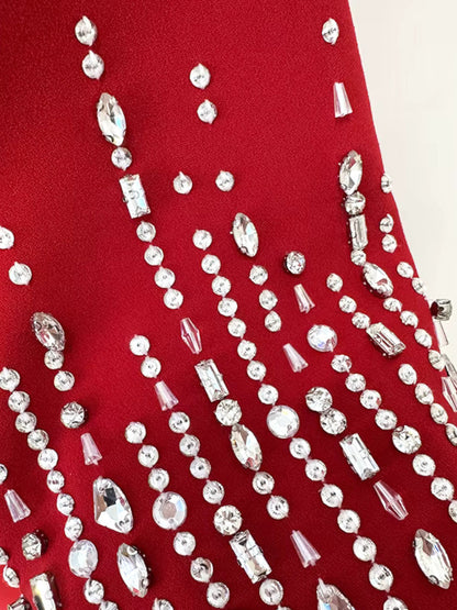 Crystal Short Sleeve Dress Red