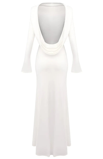 Long Sleeve Backless Maxi Dress White