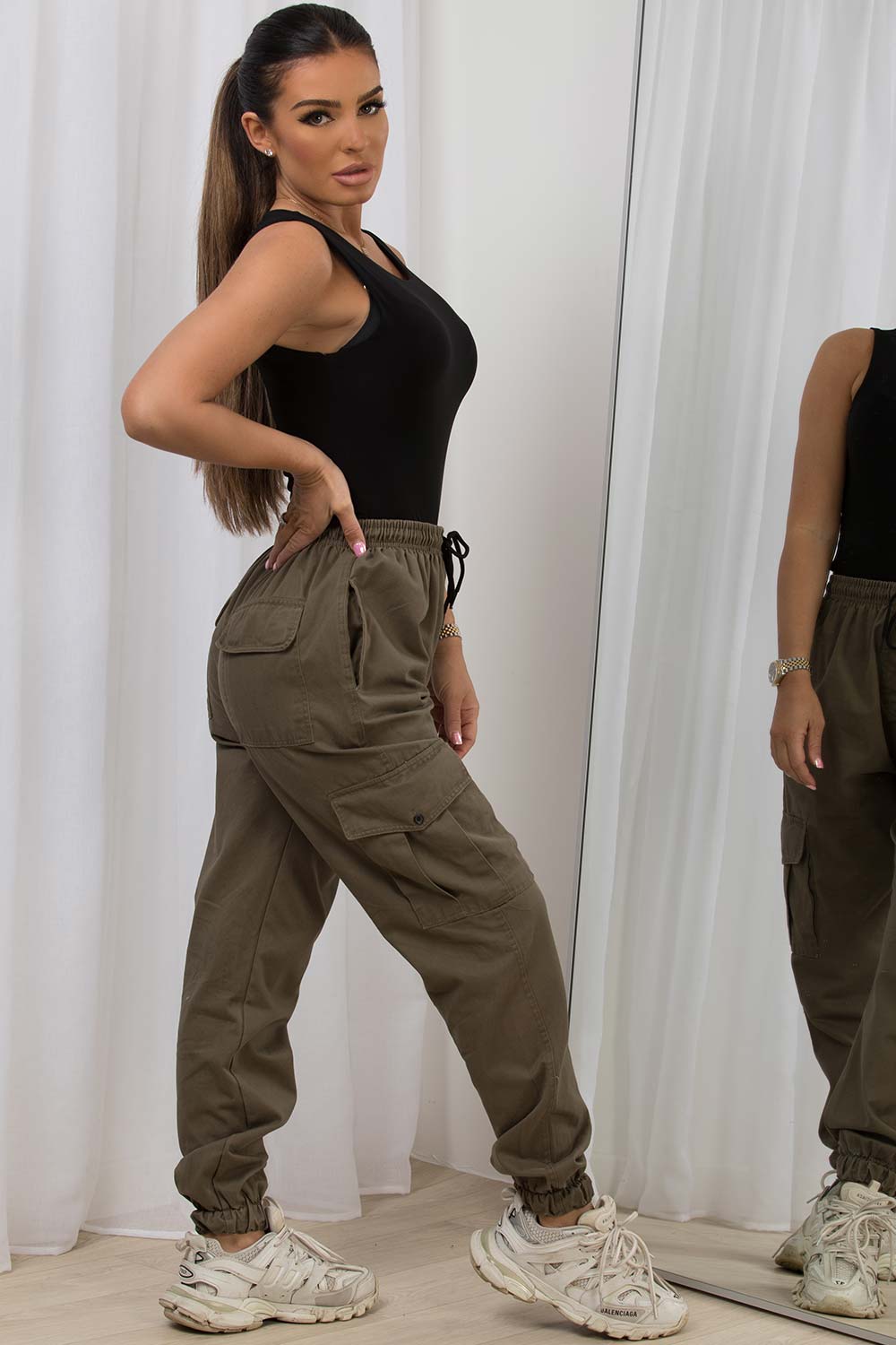 Cargo Trousers With Cuffed Bottoms Khaki