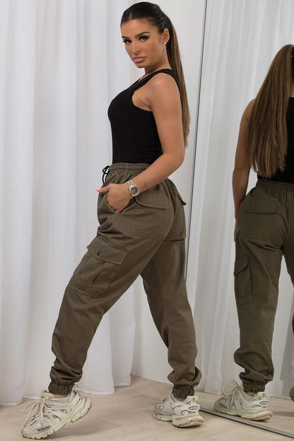 Cargo Trousers With Cuffed Bottoms Khaki