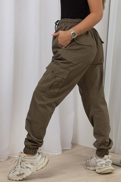 Cargo Trousers With Cuffed Bottoms Khaki