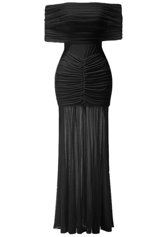 Bardot Ruched Maxi Dress Black