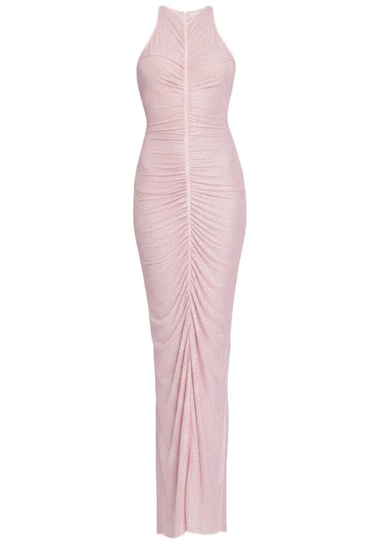 Embellished Ruched Maxi Dress Pink