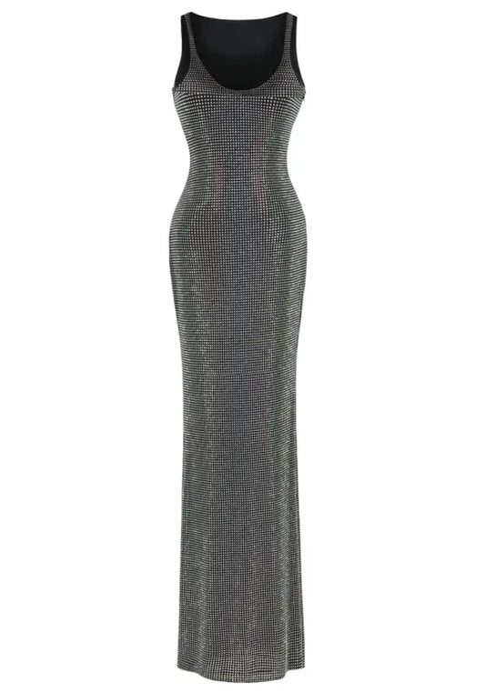 Crystal Embellished Maxi Dress Black
