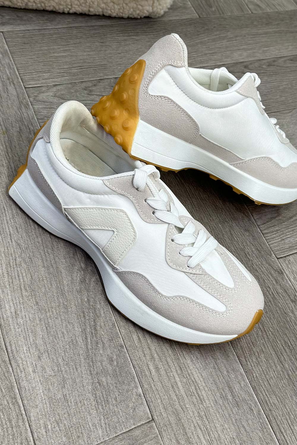 Chunky Lace Up Trainers Beige