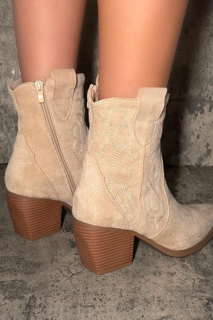Cowboy Ankle Boots Beige
