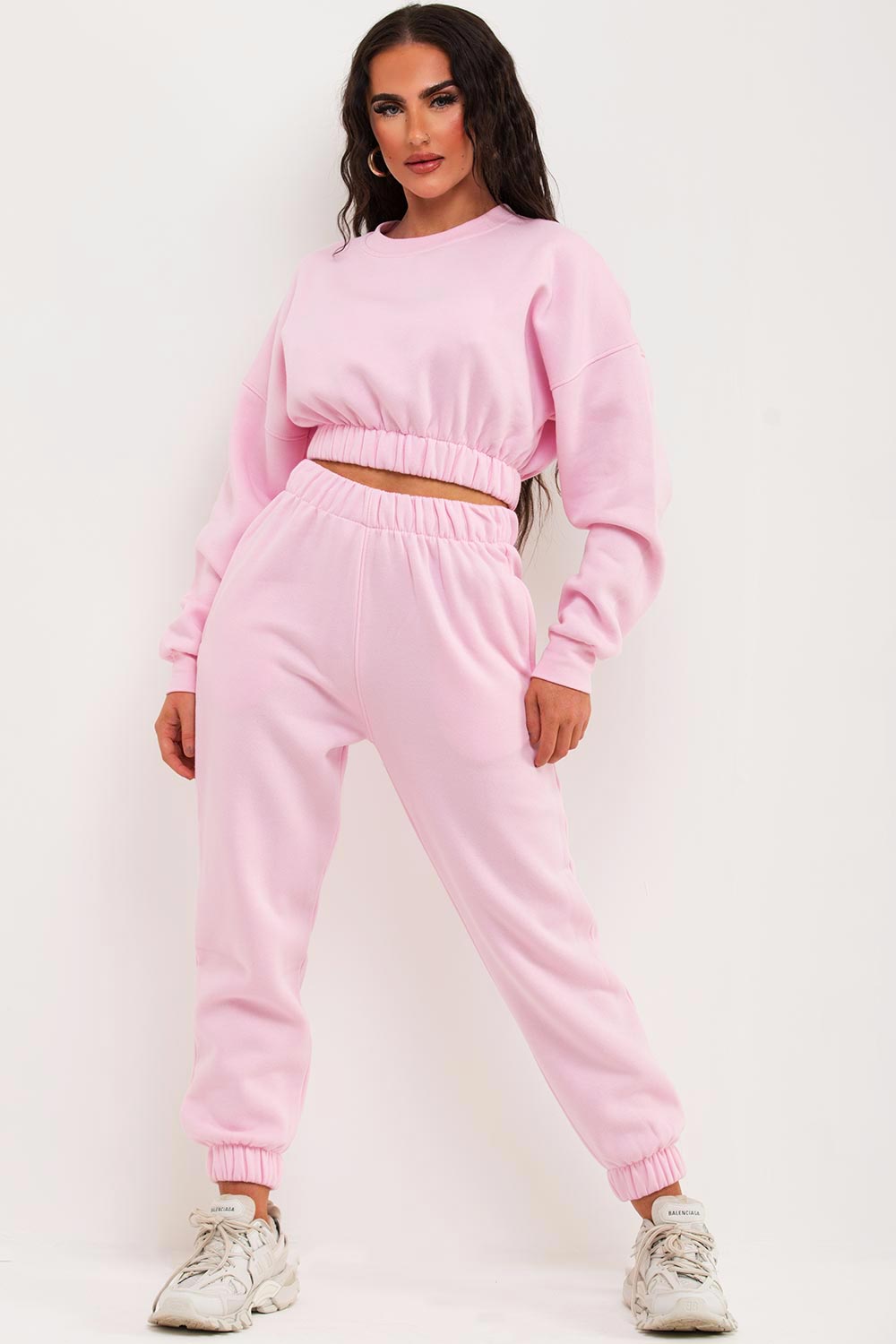 Crop Sweatshirt And Joggers Tracksuit Pink