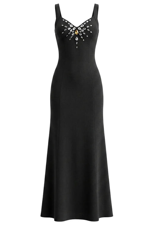 Crystal Front Detail Maxi Dress Black