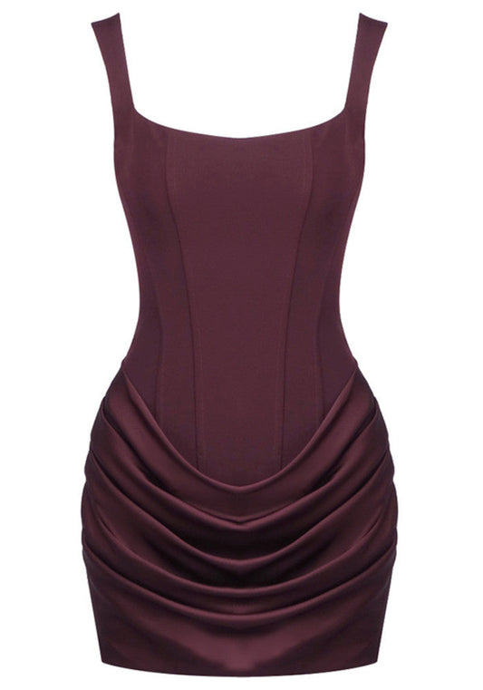 Draped Detail Corset Dress Brown