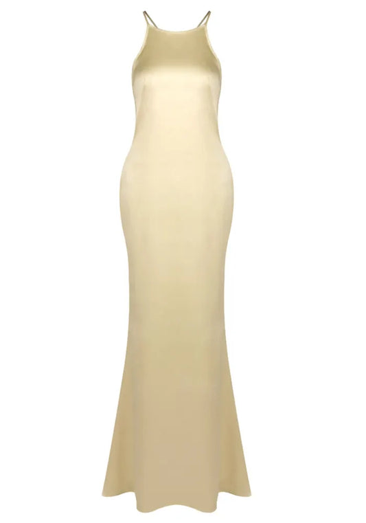 Halter Backless Maxi Dress Gold