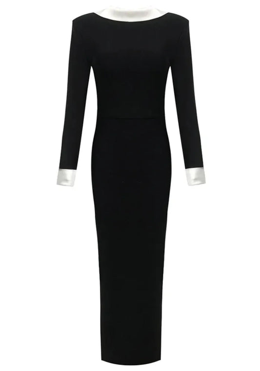 Long Sleeve Backless Maxi Dress Black White