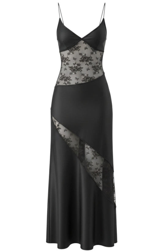Lace Insert A Line Maxi Dress Black