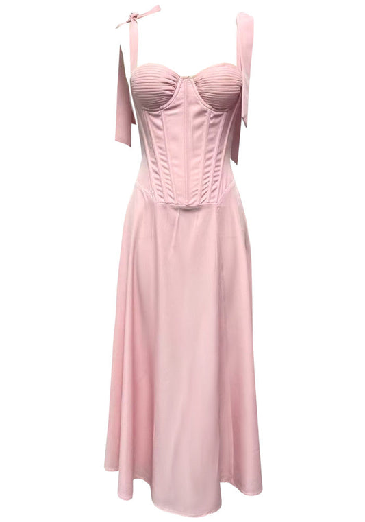 Bustier Corset A Line Midi Dress Pink