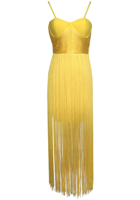 Bustier Tassel Maxi Dress Yellow