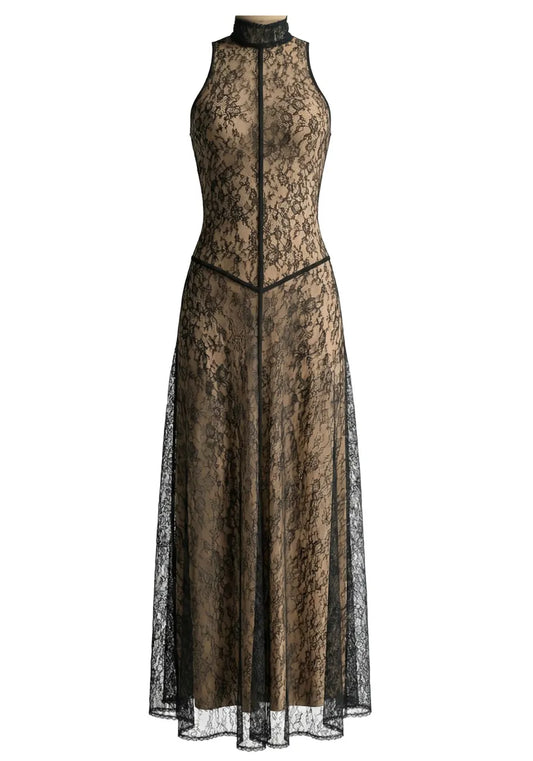 Lace A Line Maxi Dress Black