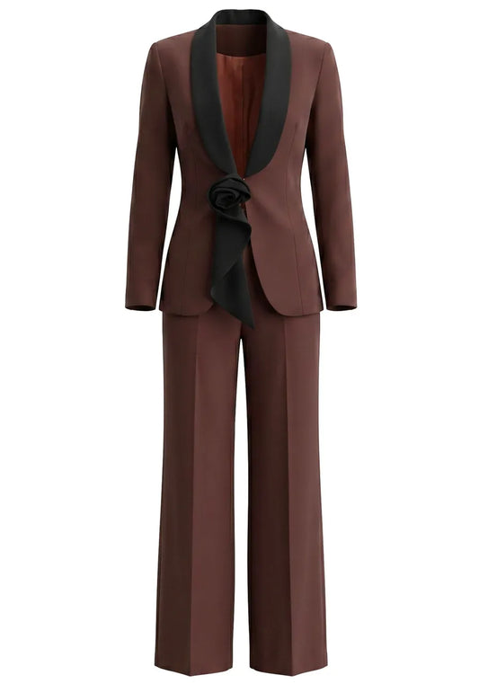Floral Detail Suit Brown Black